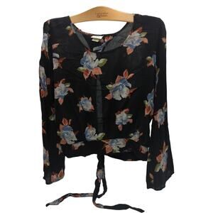 daytrip M Floral Tie-Front Black Multicolor Blouse